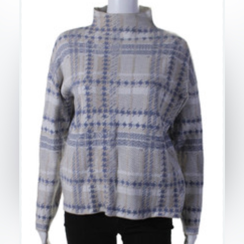 Rachel Zoe Plaid Houndstooth Mock Neck Sweater, M